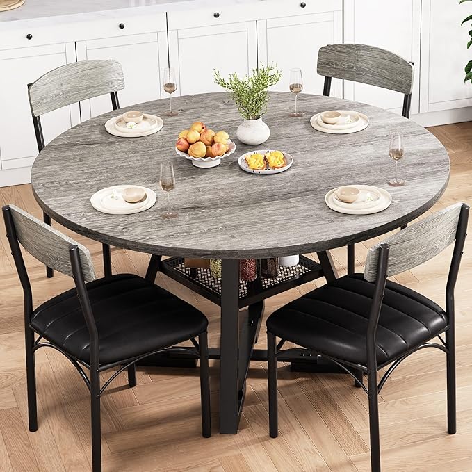 Round Dining Table Set for 4, Kitchen Table and Chairs for 4, Circle Table by JOCOEVOL