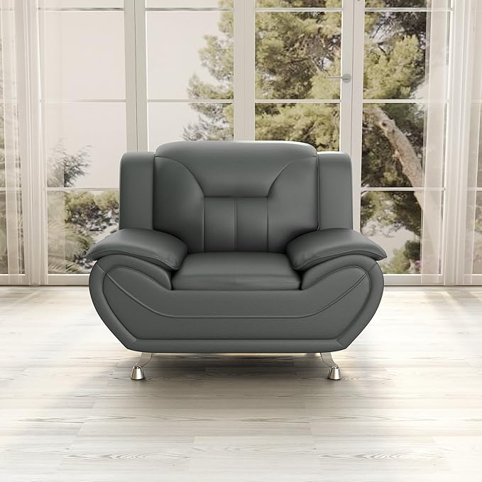 Container Furniture Direct Michael Modern Faux Leather Upholstered Stainless - Image 13