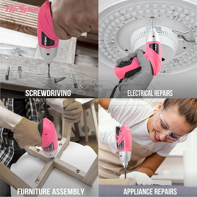 Hi-Spec Electric Screwdriver 27pc 3.6V Pink USB Small Power Screwdriver Set. - Image 5