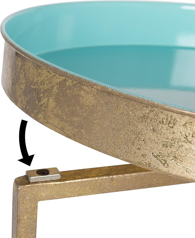 Kate and Laurel Celia Round Foldable Tray Accent Table, Light Teal and Gold - Image 6