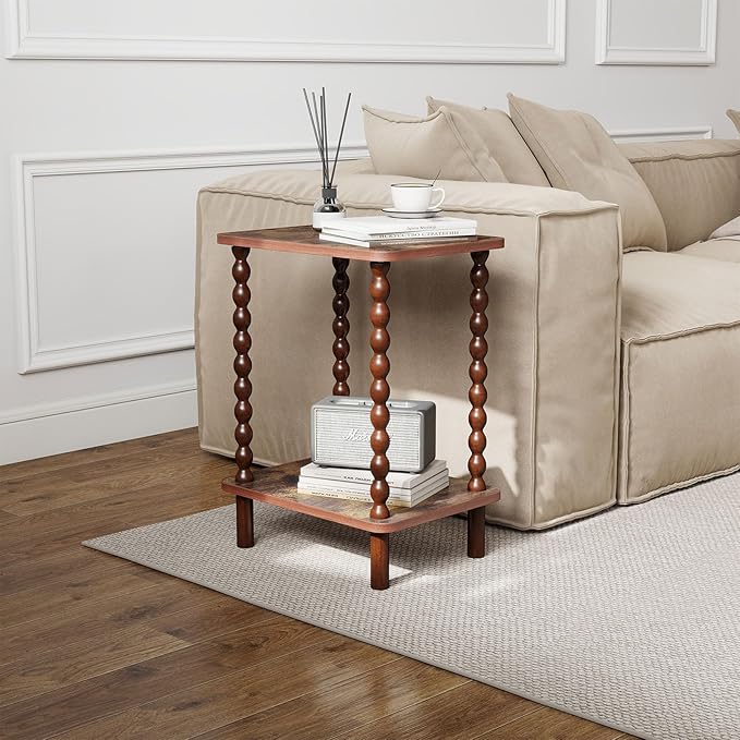 2-Tier End Table, Vintage Side Table, Solid Wood Bedside Table - Image 2