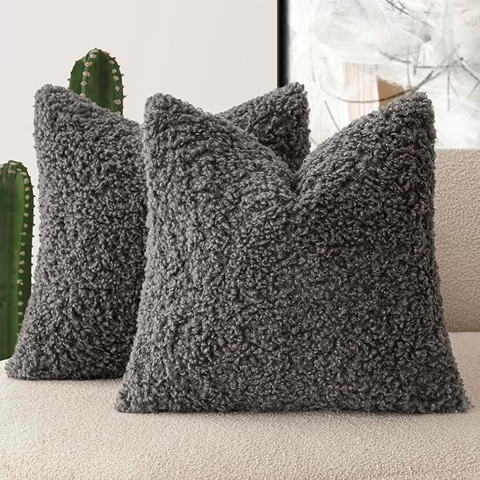 Foindtower 2 Pieces 26x26 Inch Dark Gray, Faux Fur Throw Pillow Cover Accent by Foindtower