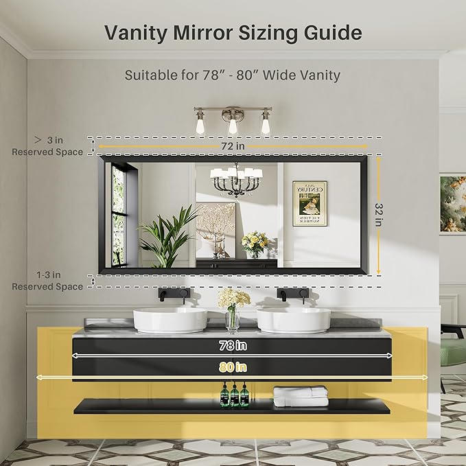 72x32 Inch Black Bathroom Mirror - Image 2