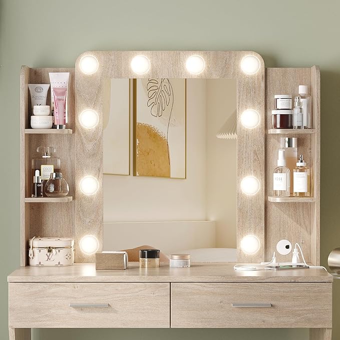 Vabches Vanity Desk with Mirror and Lights, Makeup Vanity Table with Charging - Image 8