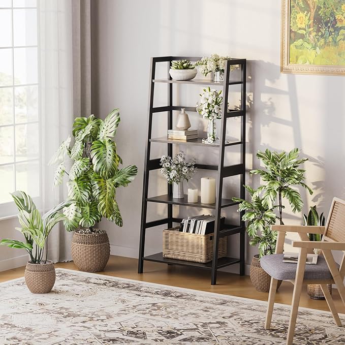 HITNET Ladder Shelf Black, 4-Tier Bookshelf, Freestanding Bathroom Storage Rack - Image 2