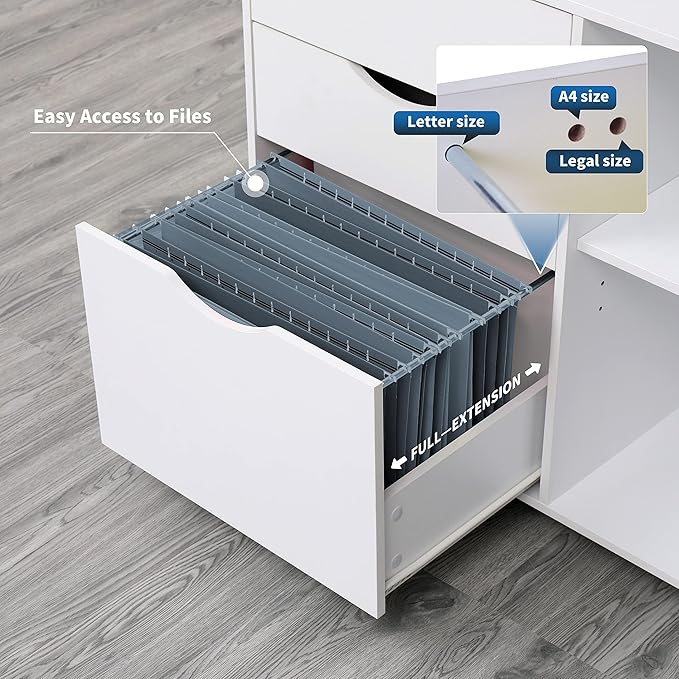QDSSDECO 3-Drawer with Shelf Wood File Cabinet Mobile Lateral Filing Cabinet - Image 5