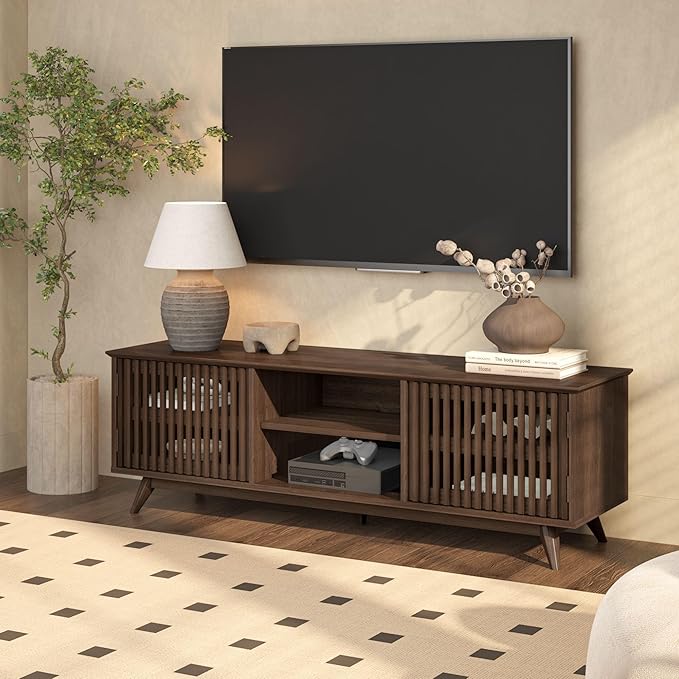 Plank+Beam Mid-Century Modern Wood TV Stand, Solid Wood Entertainment Console by PlankBeam