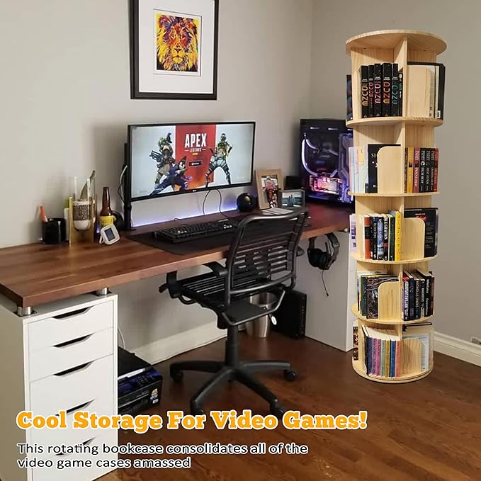 5 Tier Rotating Bookshelf Tower 360 Display Spinning Bookshelf Tower Floor - Image 6