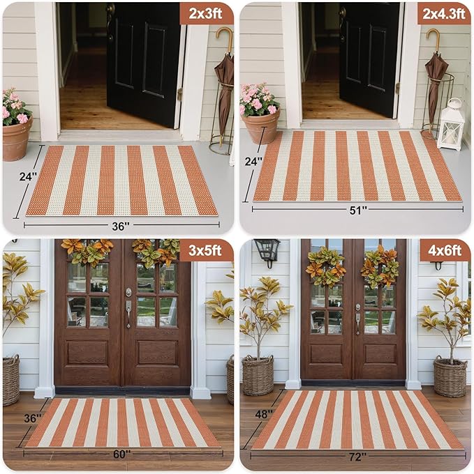 OJIA Fall Front Door Rug 24"x51" Halloween Doormat Striped Rug Cotton Woven - Image 2