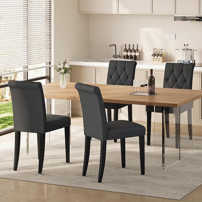 Upholstered Dining Chairs Set of 2, Button Tufted Parsons Dining Chair - Image 6
