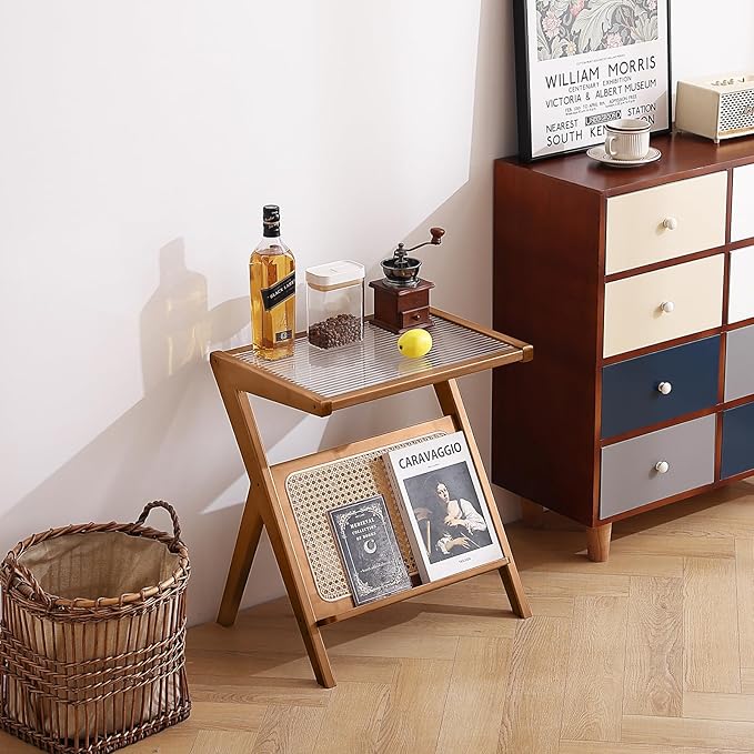 Tiita Rattan Side Table, Mid Century Nightstand, Bamboo Accent Bedside Tables - Image 5