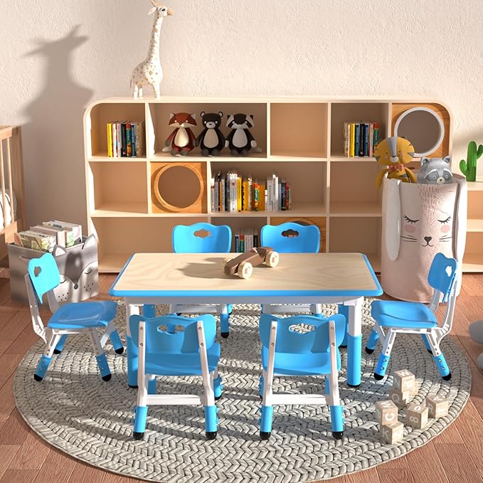 Kids Table and 6 Chairs Set，Height Adjustable Children Table & Chair，Toddlers - Image 7