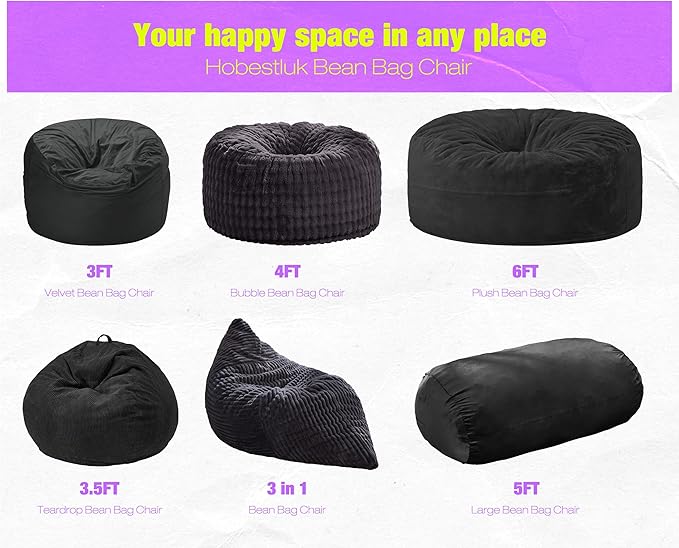 Hobestluk 5FT Bean Bag Chair Large Beanbag Lounger - Image 7