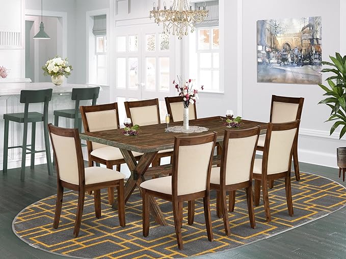 East West Furniture X777MZN32-9 9 Piece Dining Room Set Includes a Rectangle - Image 2