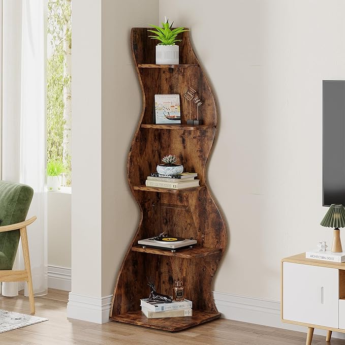 Tribesigns Corner Shelf, Rustic 5-Tier Wall Corner Bookshelf, Stylish Corner - Image 4