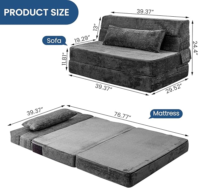 Folding Sofa Bed, Convertible Sleeper Chair - Image 2