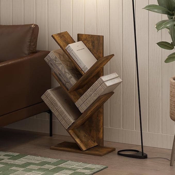 Furinno Tree Bookshelf 5-Tier Floor Standing Tree Bookcase, Amber Pine - Image 2