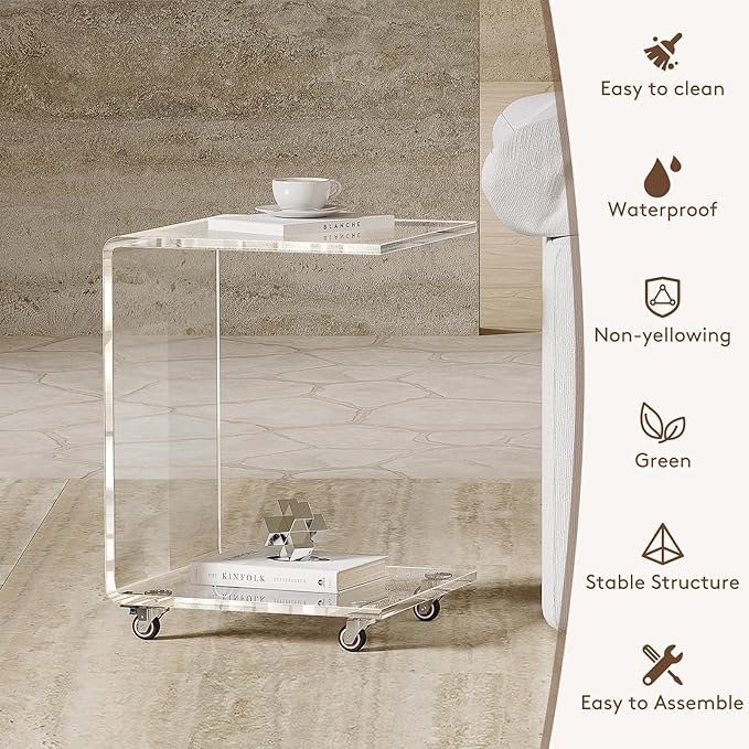 Modern Acrylic Side Table, C-Shaped Sofa Table Nightstand - Image 5