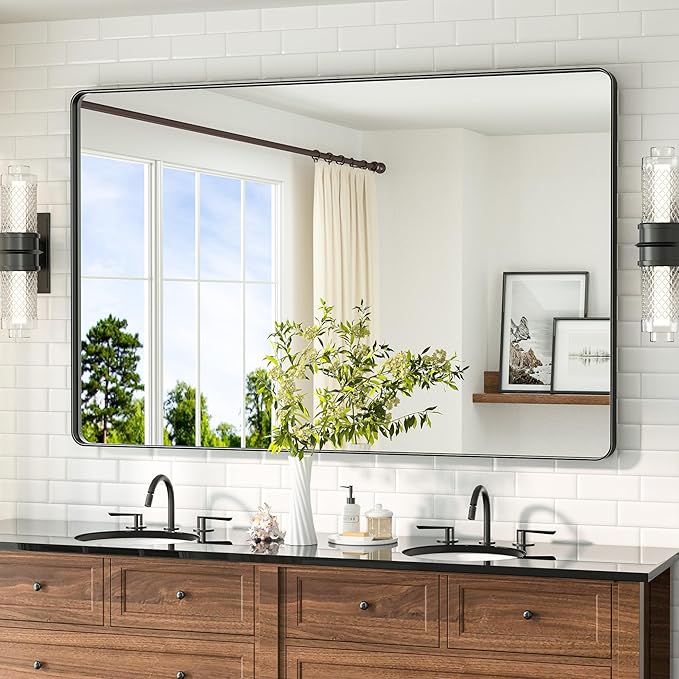 TETOTE 55 x 36 Black Bathroom Mirror Large Black Mirrors by TETOTE