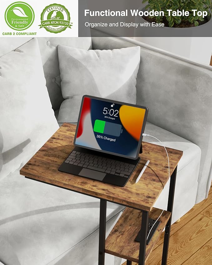 Innerjoin Side Table with Charging Station Set of 2, C Shaped End Table with - Image 8