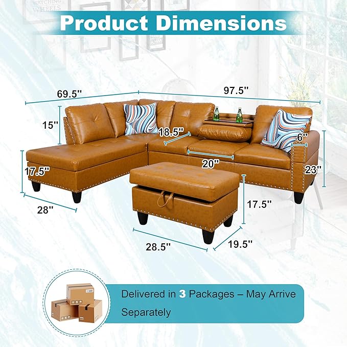 97.5" Oversized Sectional Couch, L Shaped Couch - Image 2