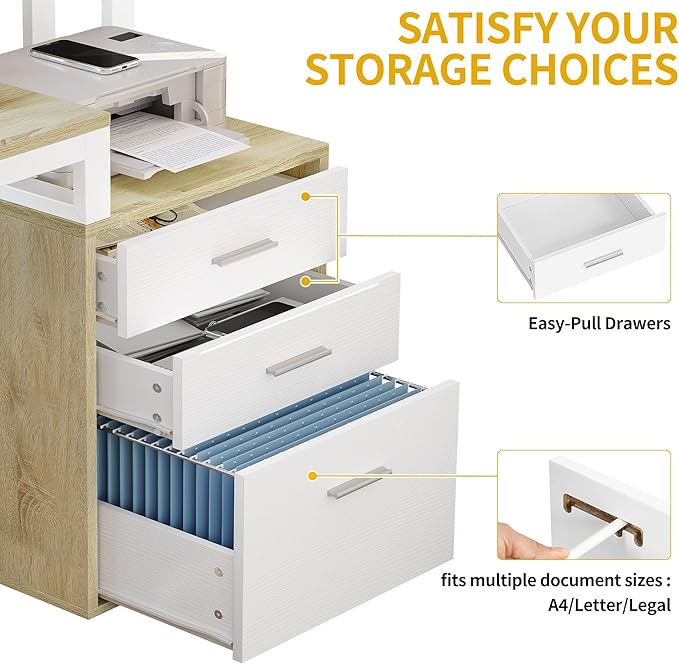DWVO L Shaped Desk with Drawers, Corner Home Office Desk with Storage Shelves & - Image 5