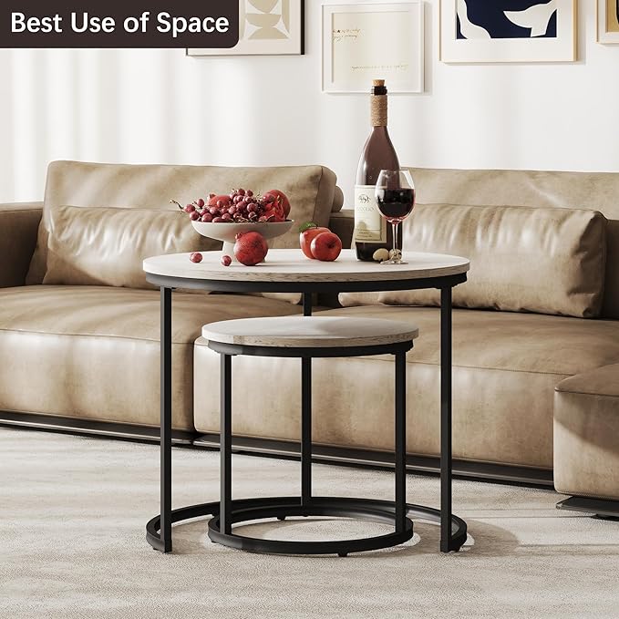 Nesting Tables Set of 2, Round Coffee Table, Small Nesting Coffee Table - Image 6