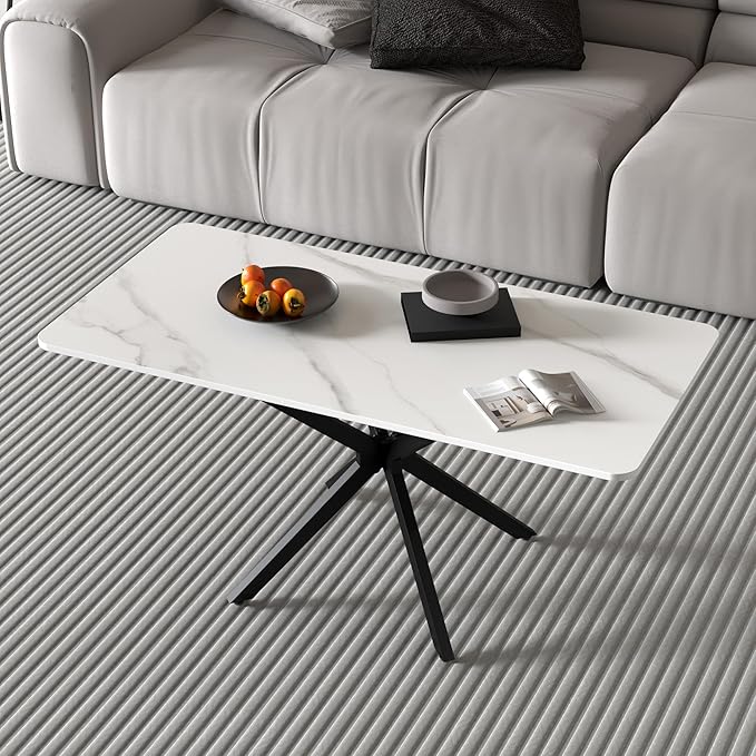 Faux Marble Coffee Table Rectangle Modern 40 Inch Living Room Table - Image 4