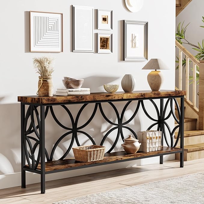 LITTLE TREE Sofa Table, 70.9 Inch Industrial Behind Couch Table - Image 6