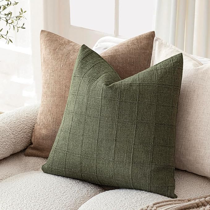 Foindtower Set of 2 Decorative Linen Check Throw Pillow Covers Neutral - Image 5
