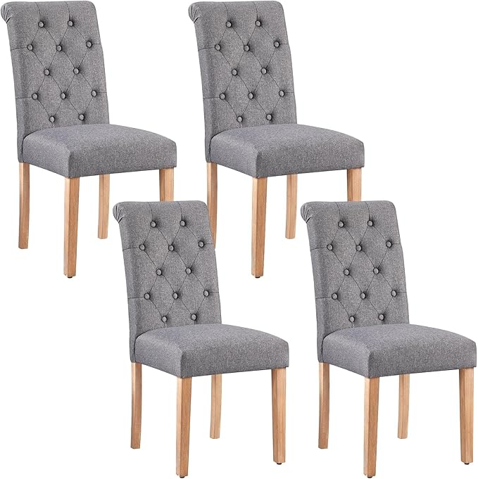 Yaheetech Dining Chairs Set of 4 Fabric Upholstered Button Tufted Kitchen Chairs by Yaheetech