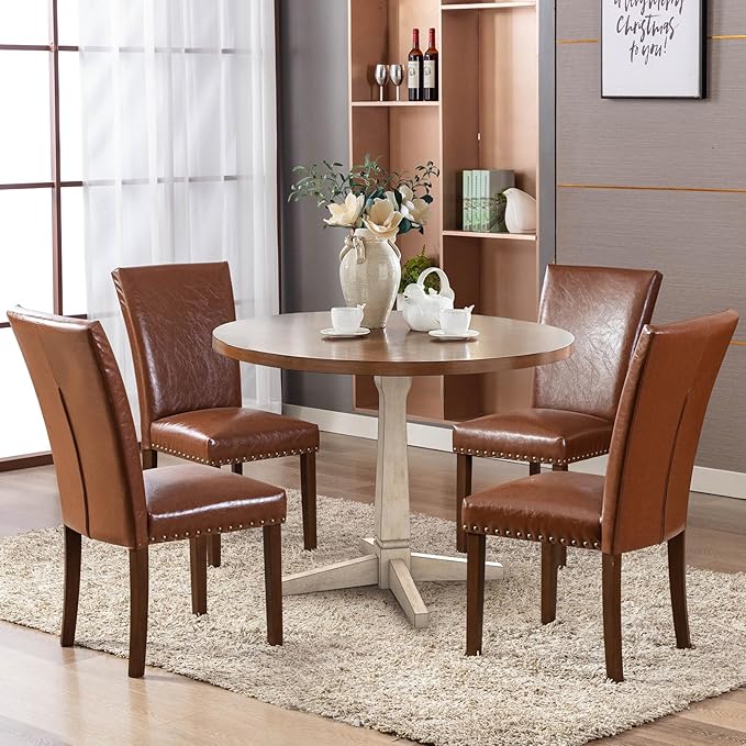 COLAMY Upholstered Parsons Dining Chairs Set of 2, PU Leather Dining Room - Image 9