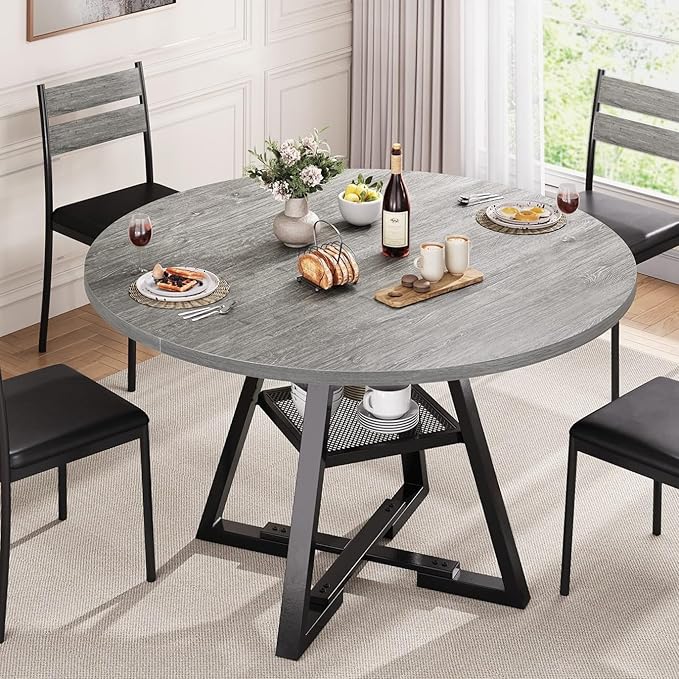 Round Dining Table for 4, Kitchen Dining Room Circle Dinner Pedestal Table - Image 3
