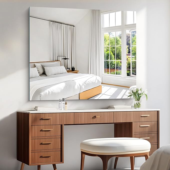 KOCUUY Large Frameless Mirror, 40x48 Inch Square Bathroom Vanity Mirror - Image 2