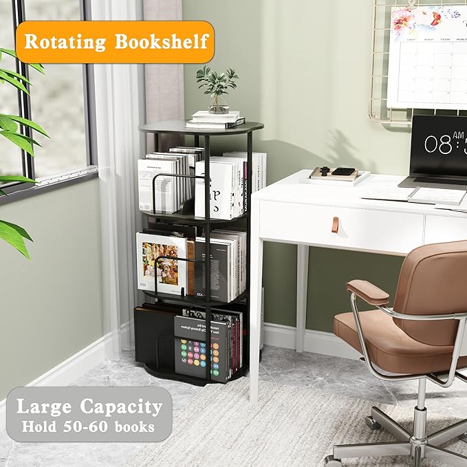 3-Tier Rotating Bookshelf, 360 ° Display Stackable Spinning Bookshelf Tower - Image 3