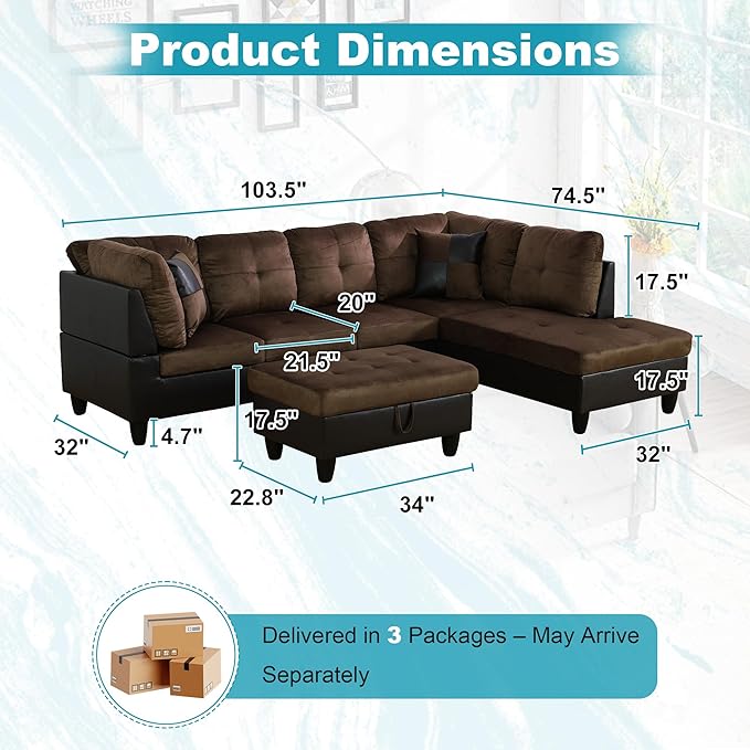 103.5" Oversized Sectional Couch, L Shaped Couch - Image 2