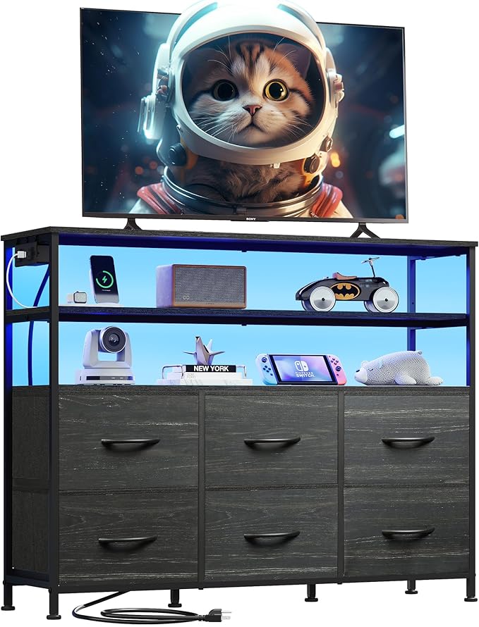 WLIVE Black TV Stand for 40, 45 inch TV, Entertainment Center by WLIVE