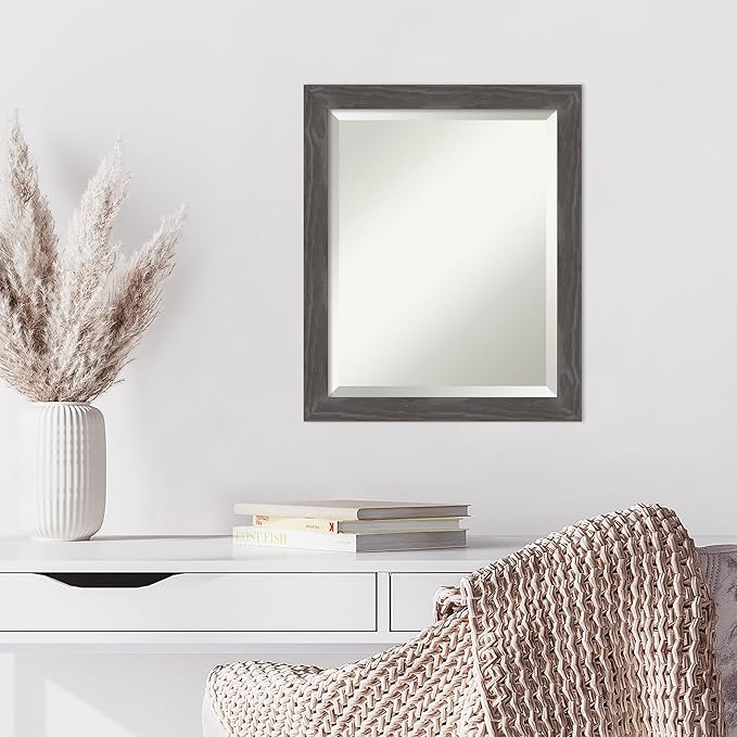Amanti Art Grey Wall Mirror 23x19 Woodridge Rustic Grey Rectangle Bathroom - Image 6