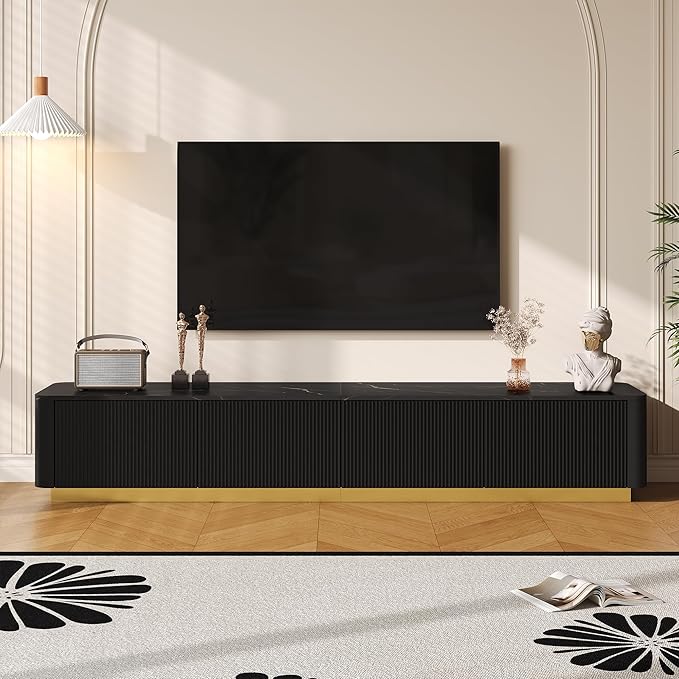 Merax Modern Wood TV Stand for TVs Up to 85'', Faux Marble Tabletop - Image 2