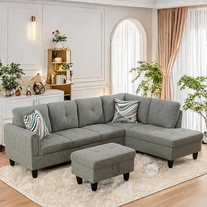 L Shaped Sectional Sofa with Ottoman, Modern Couches by GlasFlength