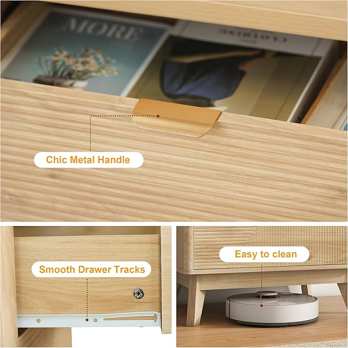 3 Drawer Fluted Nightstand for Bedroom, Modern Wood Chest of Drawers - Image 5