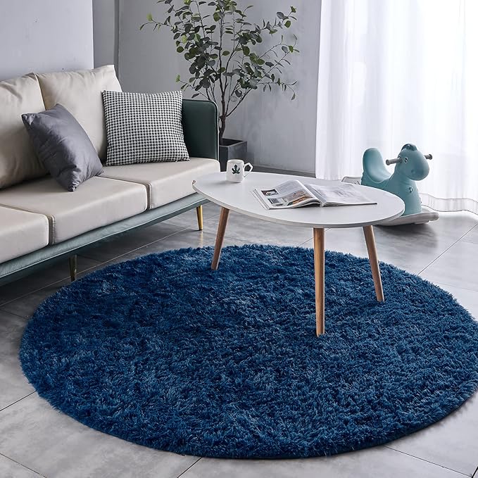 FJZFING Navy Blue Round Rug Ultra-Soft Plush Modern 7x7 Circle Area Rug - Image 2