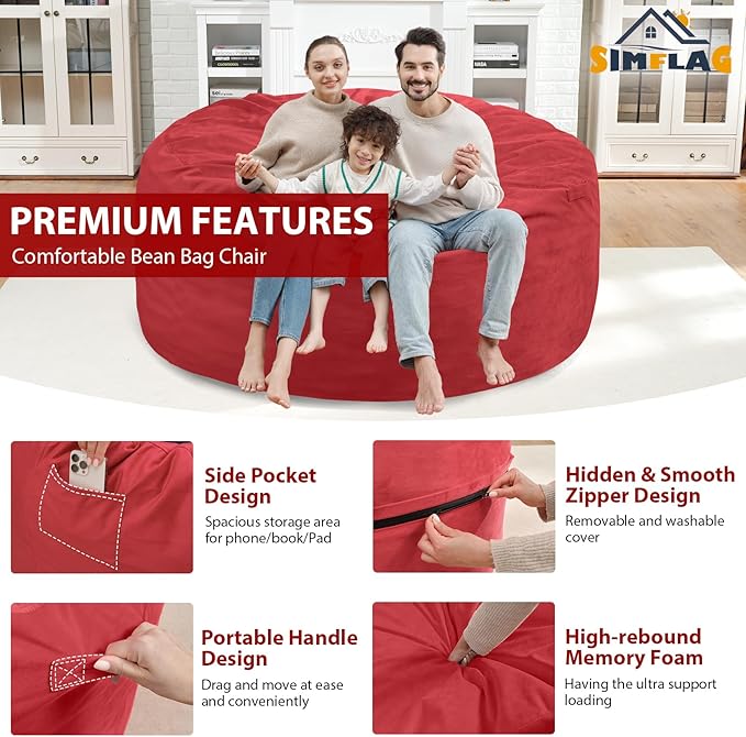 5FT Bean Bag Chair, Large Bean Bag Chairs - Image 5