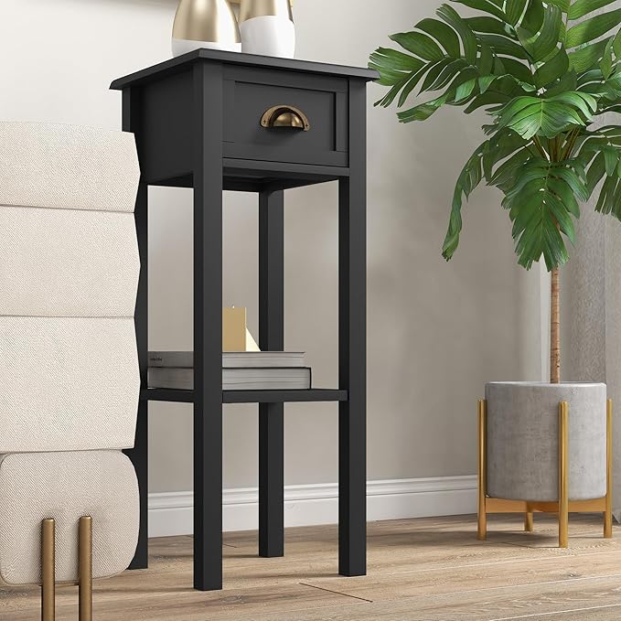 HOMCOM 2-Tier Side Table with Drawer, Narrow End Table with Bottom Shelf - Image 8