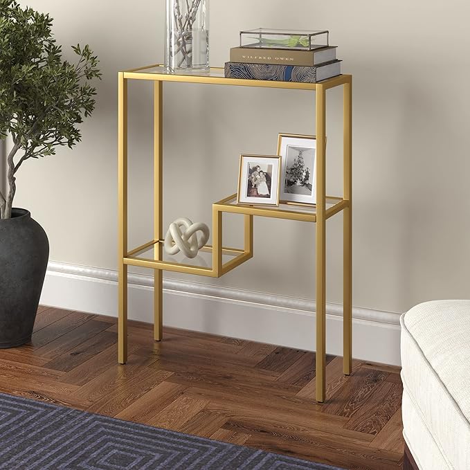 Henn&Hart 22" Wide Rectangular Console Table in Brass, Entryway Table, Accent - Image 2