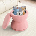 Round Ottoman with Storage, 360° Swivel Boucle Ottoman Vanity Stool, by EAZEHOME