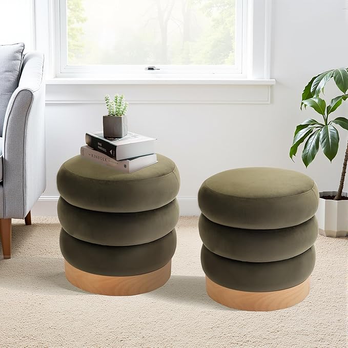 COLAMY Velvet Ottoman Footstool, Tufted Modern Foot Rest Stool by COLAMYINC