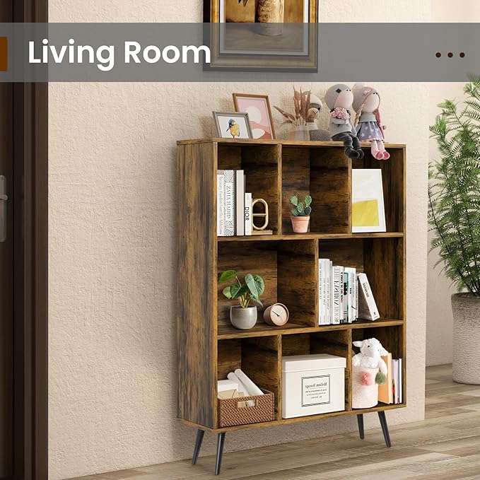Bookshelf, 3-Tier 8 Cube Open Wooden Book Shelf - Image 5