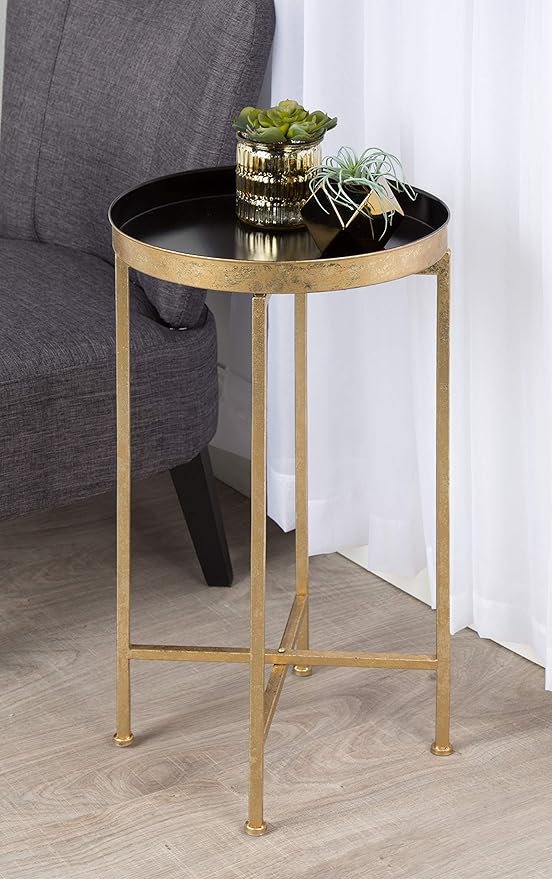 Kate and Laurel Celia Round Metal Foldable Tray Accent Table - Image 2
