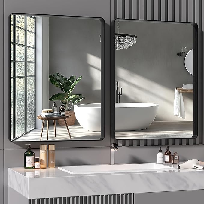 Hasipu 2 PCS Bathroom Mirror for Wall, 36 x 28 Inch Black Metal Framed Bathroom by Whatssuitableisthebest
